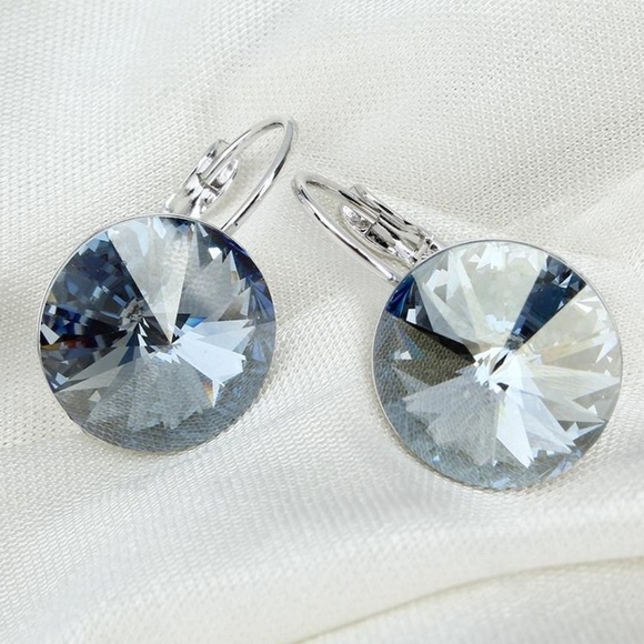 Lt. Blue Austrian Crystal Platinum Plated Earrings - Picture 1 of 1